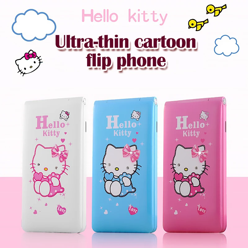 

Sanrio Small Mobile Phone D10 Kawaii Personality Hello Kitty Flip Phone Cartoon Cute Mobile Phone Children's Mobile Phone Gift