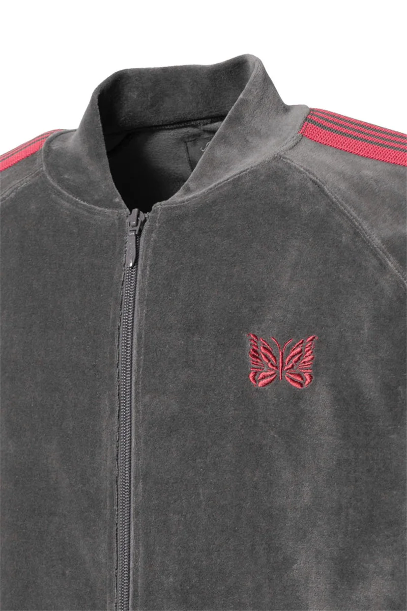 

23SS Velvet Stripe Needles Jacket Men Women 1:1 Butterfly Embroidery Coat AWGE Outerwear Demon Slayer