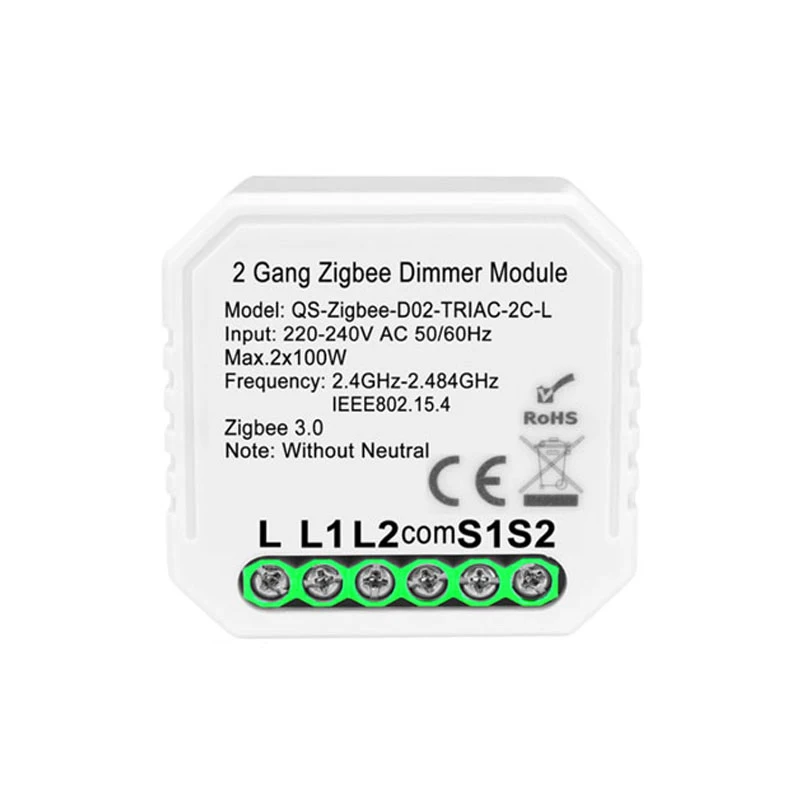 

No Neutral Relay Zigbee3.0 Gateway Hub Required Remote Control Portable Smart Home Compatible Alexa Home 2.4ghz 2 Gang
