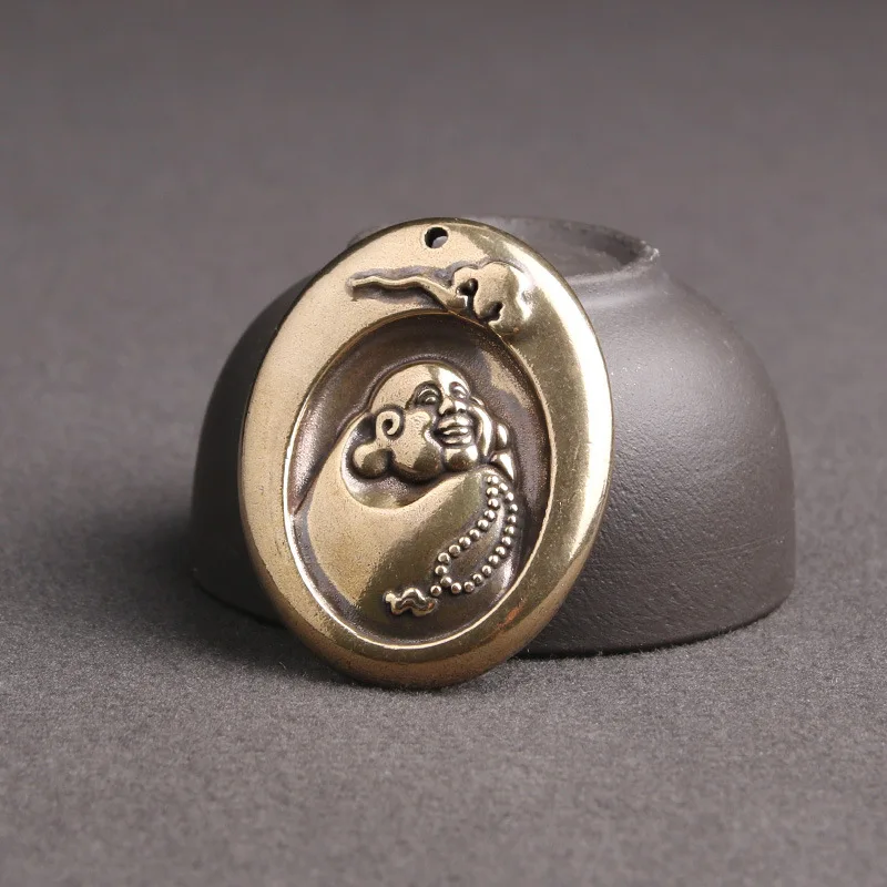 

Antique Brass Maitreya Buddha Figurines For Home Decoration Crafts Vintage Keychain Pendant To Keep Safe Small Bronze Pendant