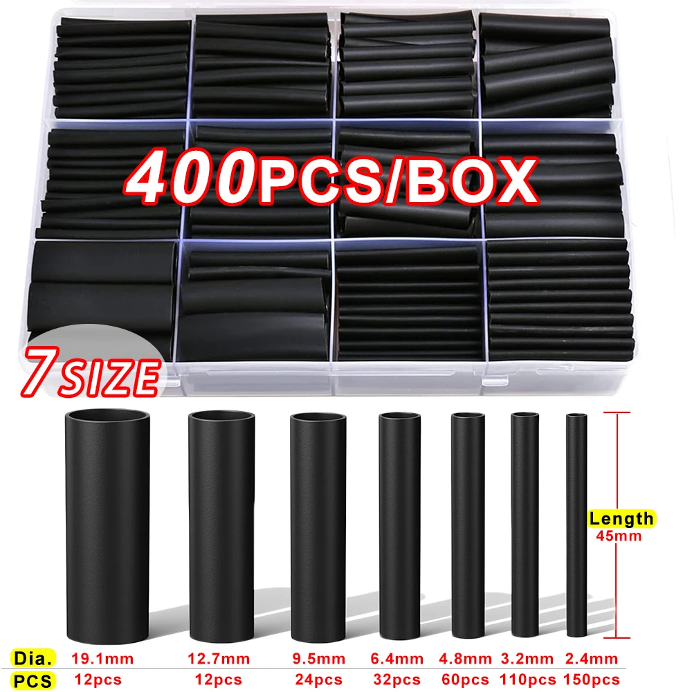 Комплект термоусадочных трубок соотношение 3:1, черная термоусадочная трубка с клейкой подкладкой, промышленный соединитель для проводов, защитные кабельные муфты