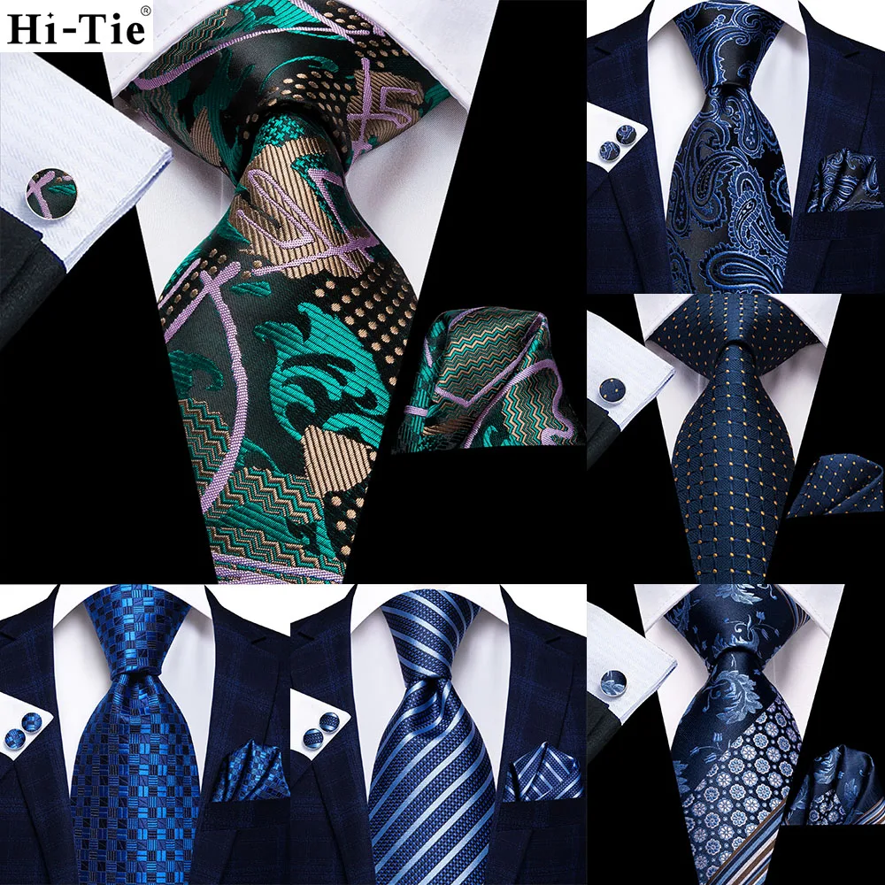

Green Novelty 63inch Silk Mens Extra Long Ties for Men Woven Classic 160cm Mens Necktie Pocket Square Set Cufflinks Hi-Tie