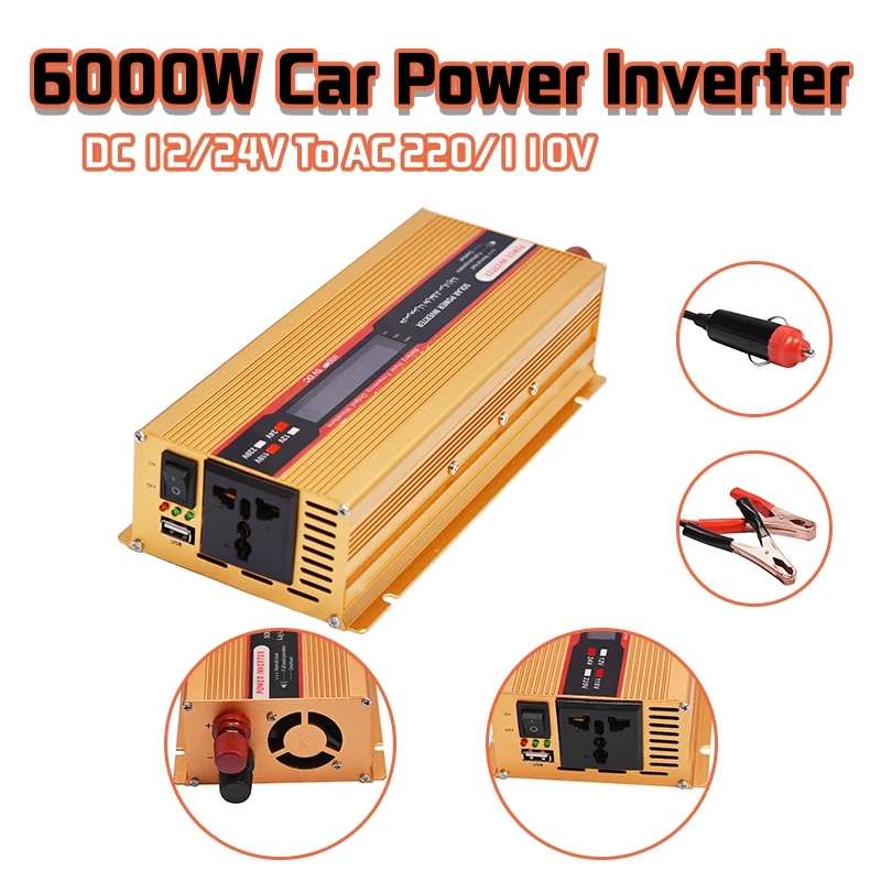 

Solar Power Inverter Peak 6000W Modified Sine Wave Car Inverter LCD Display DC 12/ 24V To AC 110/220V Overload Protect Converter