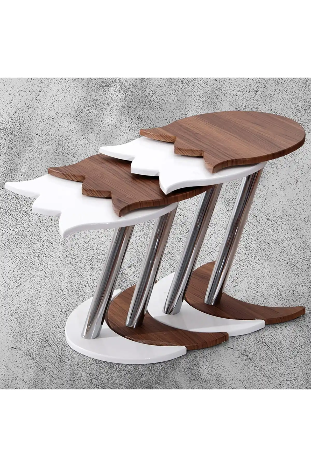 

Modern 4 Pcs Lalezar Zigon coffee table-Walnut-White coffee tables table basse furniture living room table