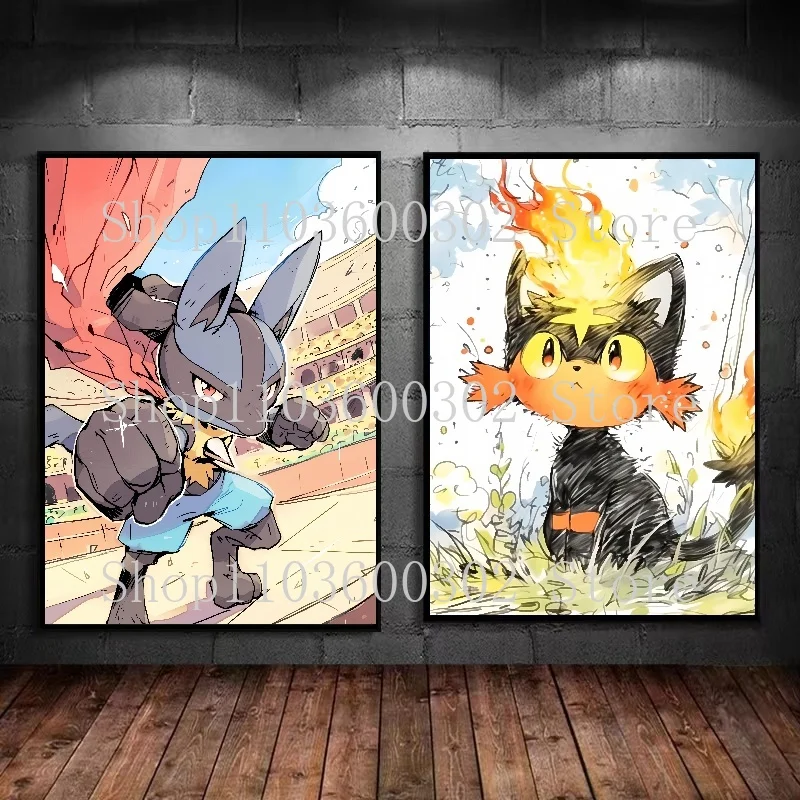 Аниме Покемон Бульбазавр Чаризард плакат и акварель холст картина настенная