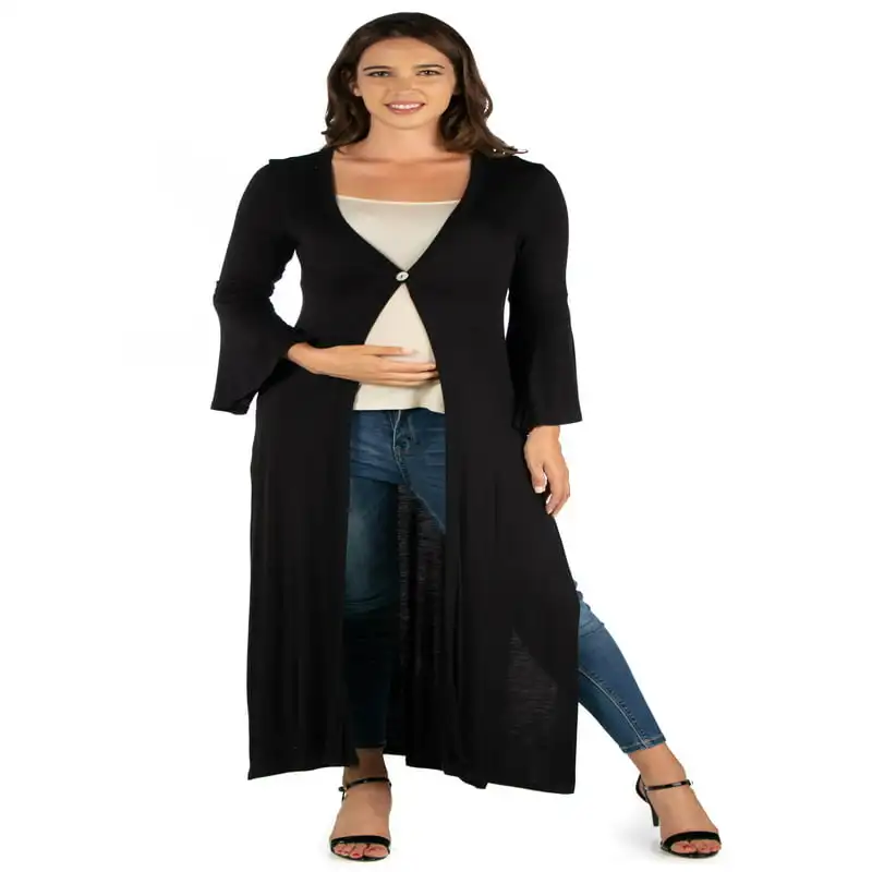 

Comfort Apparel Bell Sleeve Maxi Length Maternity Cardigan Duster