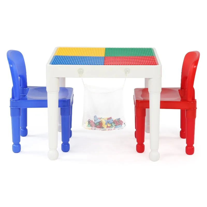 

Humble Crew 2-in-1 Plastic Kids Activity Table & 2 Chairs Set, White, Red & Blue