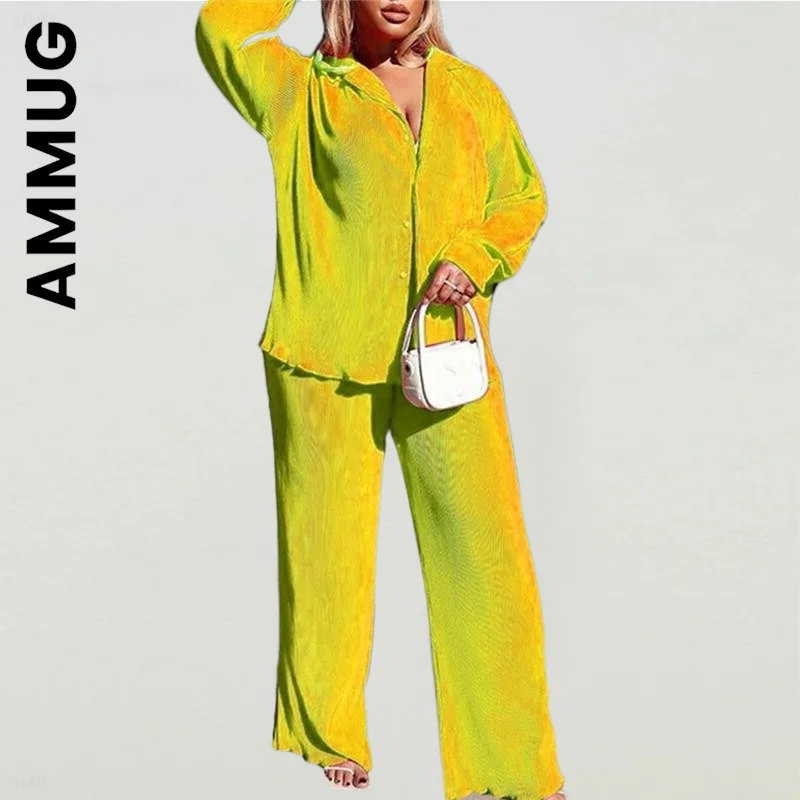 Ammug Fashion Women Set Elegant Tracksuit Basic Long Pants Sportswear Office Lady Long Sleeve Lapel Jacket Coat Suits Female