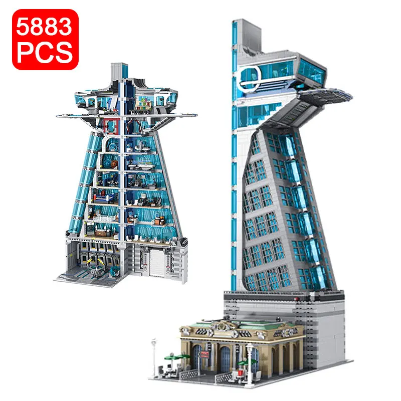 

DIY 5883PCS 55120 Hero Tower Iron Tower Man Base Model 40334 with LED Lights 76038 Building Block Bricks Toys for kids gifts