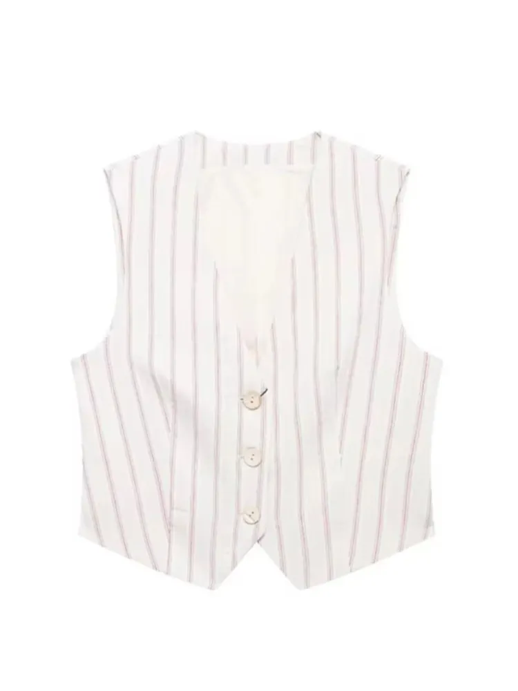 Модный комплект шорт в полоску для женщин однобортный жилет без рукавов с
