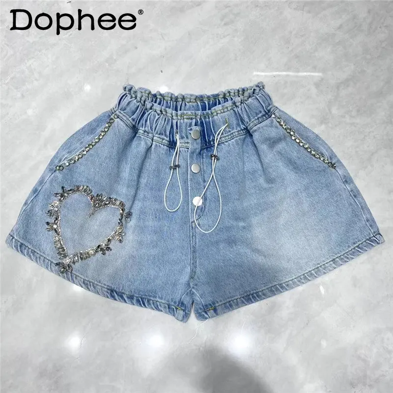 

Exquisite Rhinestone Beaded High Waist Short Jeans Women Loose Slimming Casual Denim Shorts 2023 Summer New Bike Shorts Female