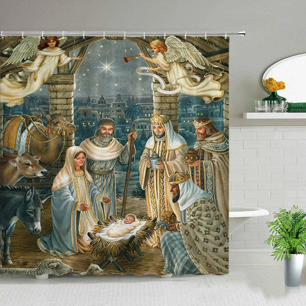 Занавеска для душа с рисунком Иисуса родов водонепроницаемая Шторка ванной из