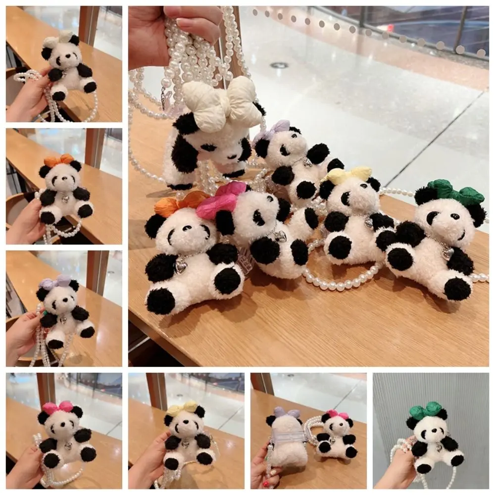 

Bowknot Panda Panda Phone Back Clip Anti Lost Elastic Back Clip Panda Phone Clip Holder Diagonal Cute Plush Doll Phone Back Clip