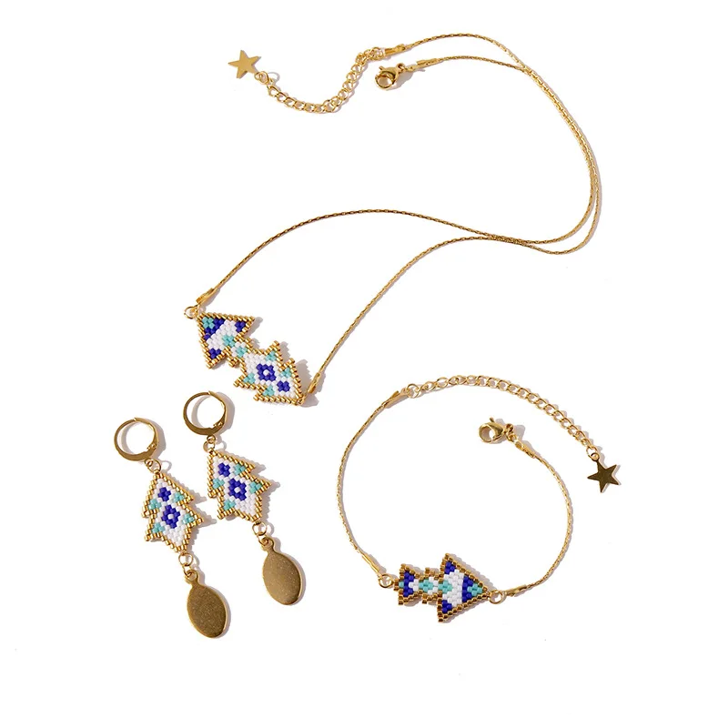 

Fashion Necklace Simple Ethnic Style Woven Colorful Beads Blue Shape Jewelry Gifts for Girlfriend