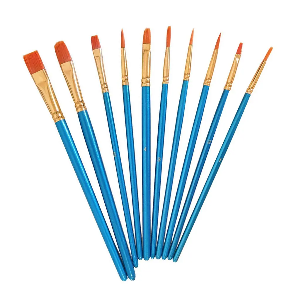 

10Pcs Artist Paint Brush Set High Quality Nylon Hair Wood Black Handle Watercolor Acrylic Oil Brush Painting Art Supplies