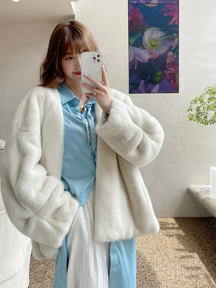 HDHOHR 2023 New Natural Mink Fur Coats Women Real Mink Fur Coats Outwear Park With Fur High Quality Female Warm Winter Jacket