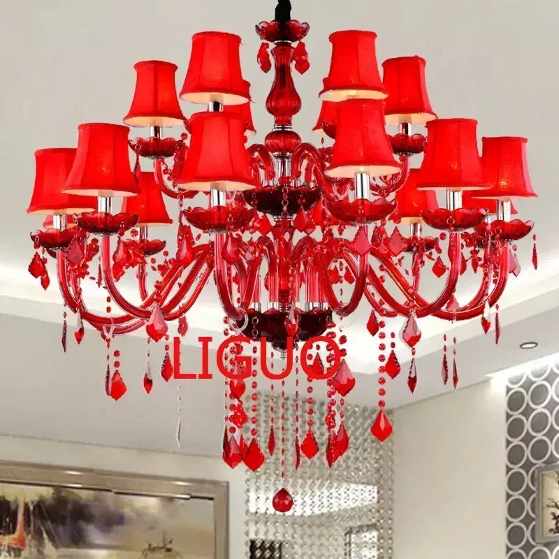 Красная люстра в европейском стиле красочная хрустальная лампа для комнаты