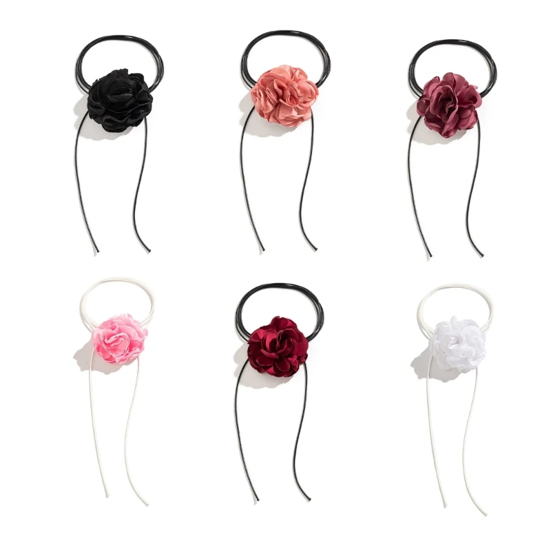

Flower Choker Necklace Ribbon Tassel Big Flower Necklace Party Summer Collar