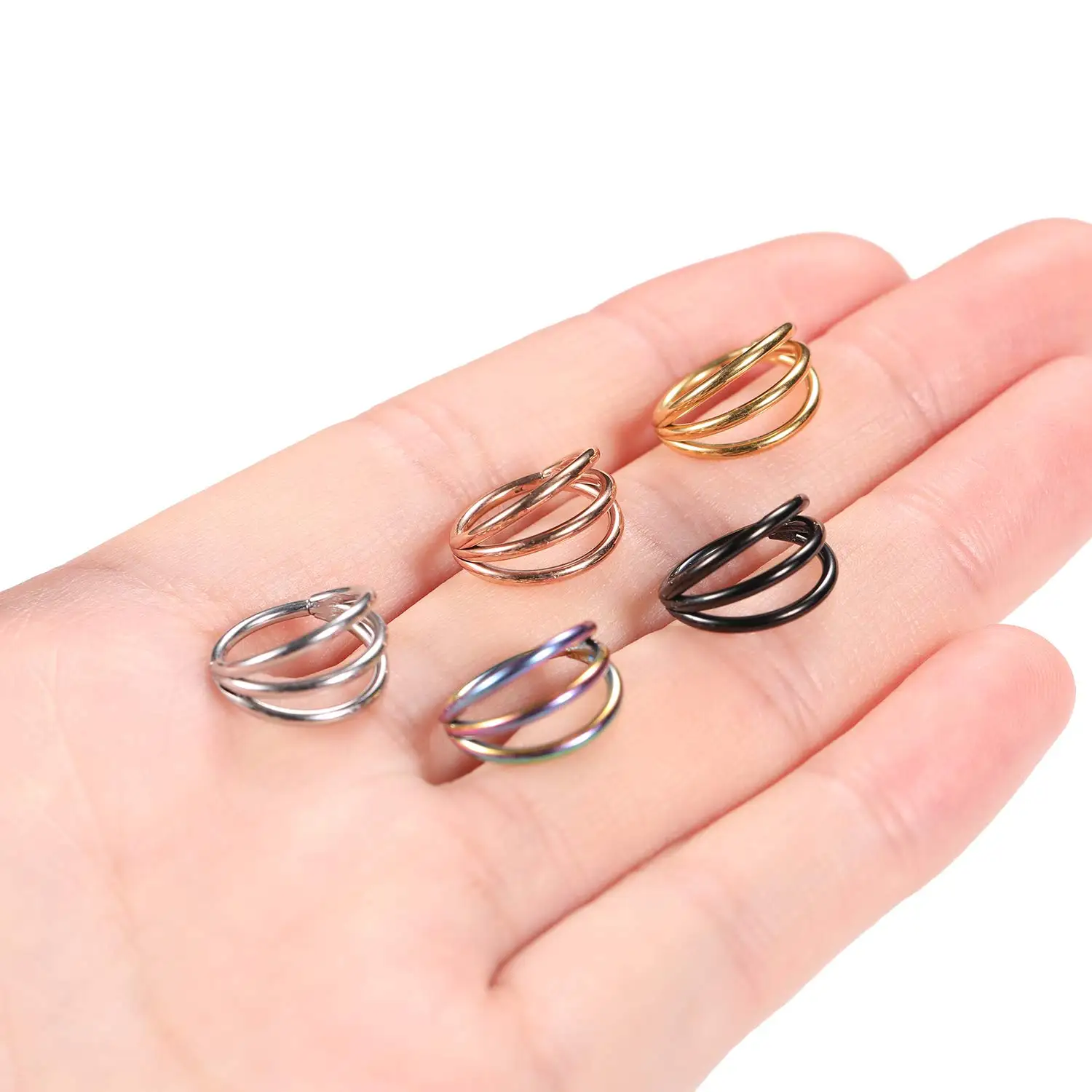 G23 Surgical Steel Segment Tragus Helix Cartilage Earring Nose Ring Septum Clicker Conch Three Layers Nostril Piercing Jewelry