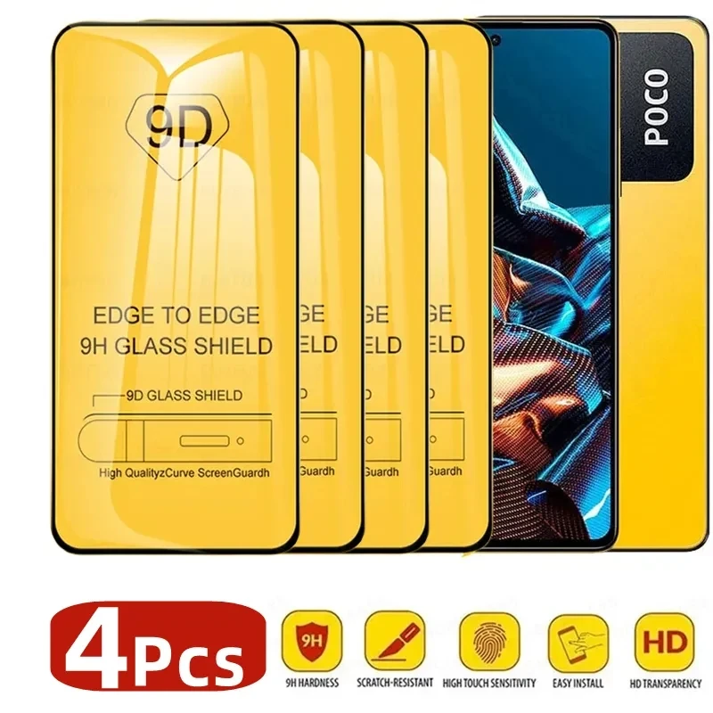 Закаленное стекло 9D для Xiaomi Poco X5 pro X4 X3 F4 F3 F5 MI 11T 12T 1-4 шт. Защита экрана Redmi Note 12 Pro