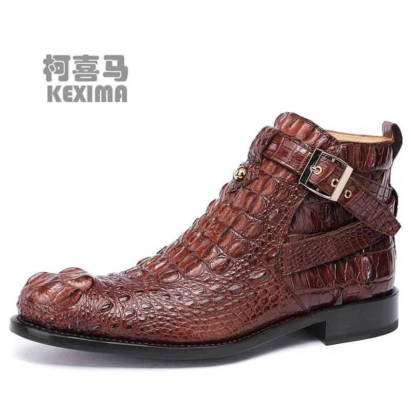 

hulangzhishi new crocodile leather Single men boots male Martin boots male Short boots business leisure Men leather boots