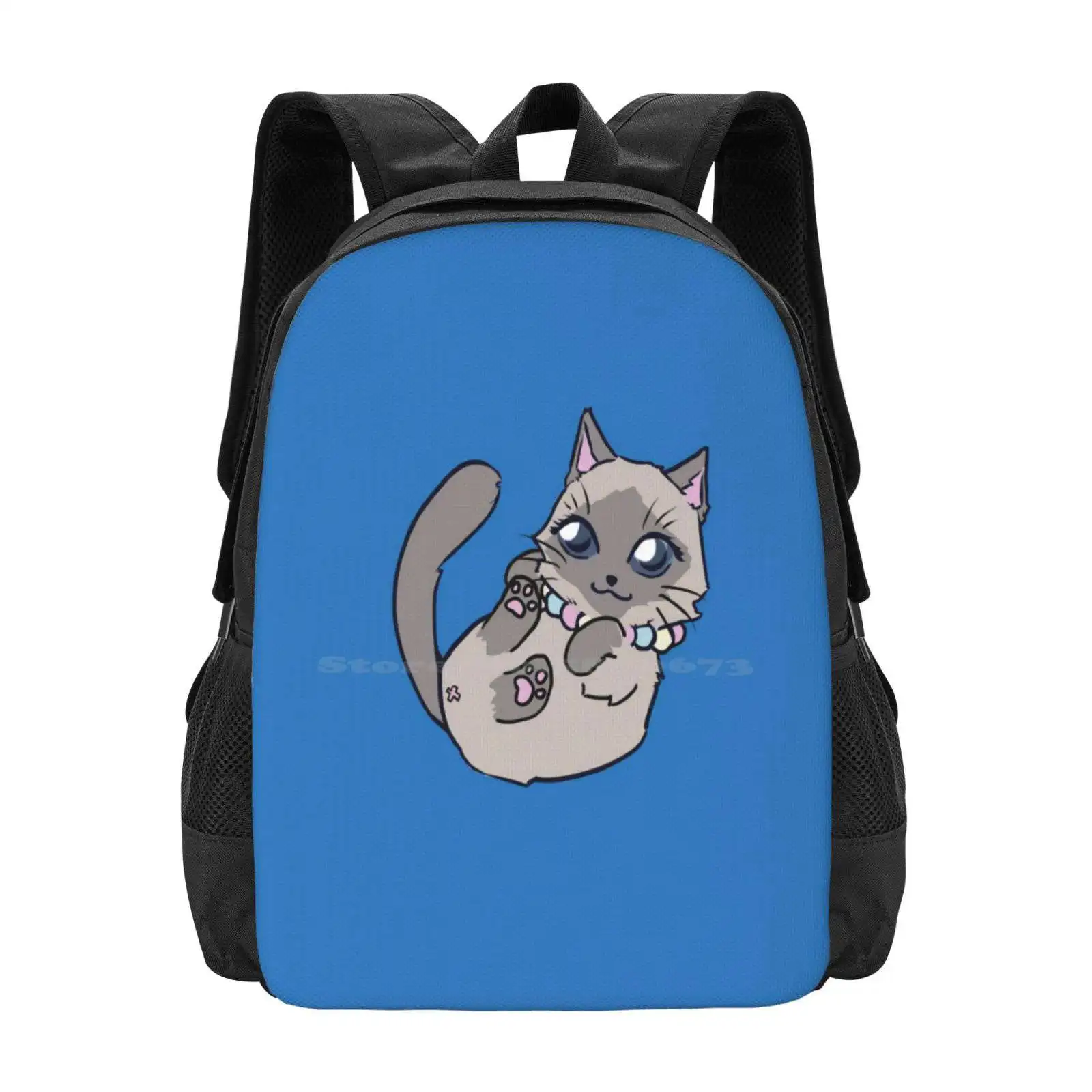 Siamese Kitty Cat Rolling Over Pattern Design Bag Student'S Backpack Siamese Kitty Feline Girls Trans Pet Cat Lover Fur Baby