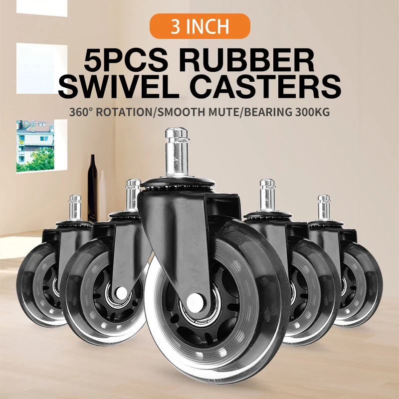 

5 PCS 3 Inch Universal Office Chair Caster wheel 10/11mm Rotating Rubber Soft Safety Roller Mute Swivel Wheel Furniture Hardware