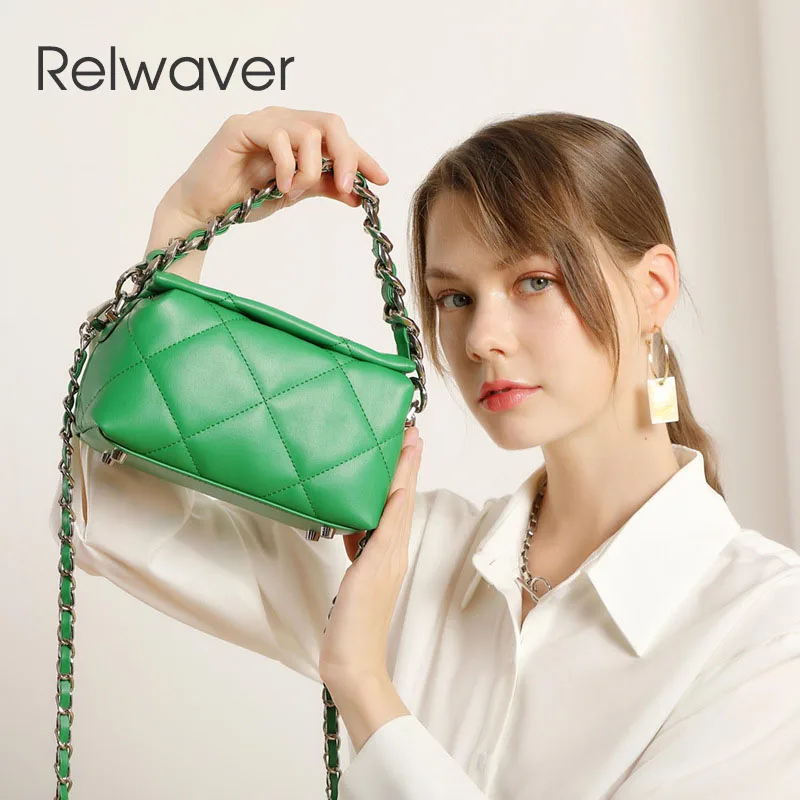 

Relwaver women bag genuine leather 2022 summer European American style versatile shoulder bag cowhide chain crossbody bag