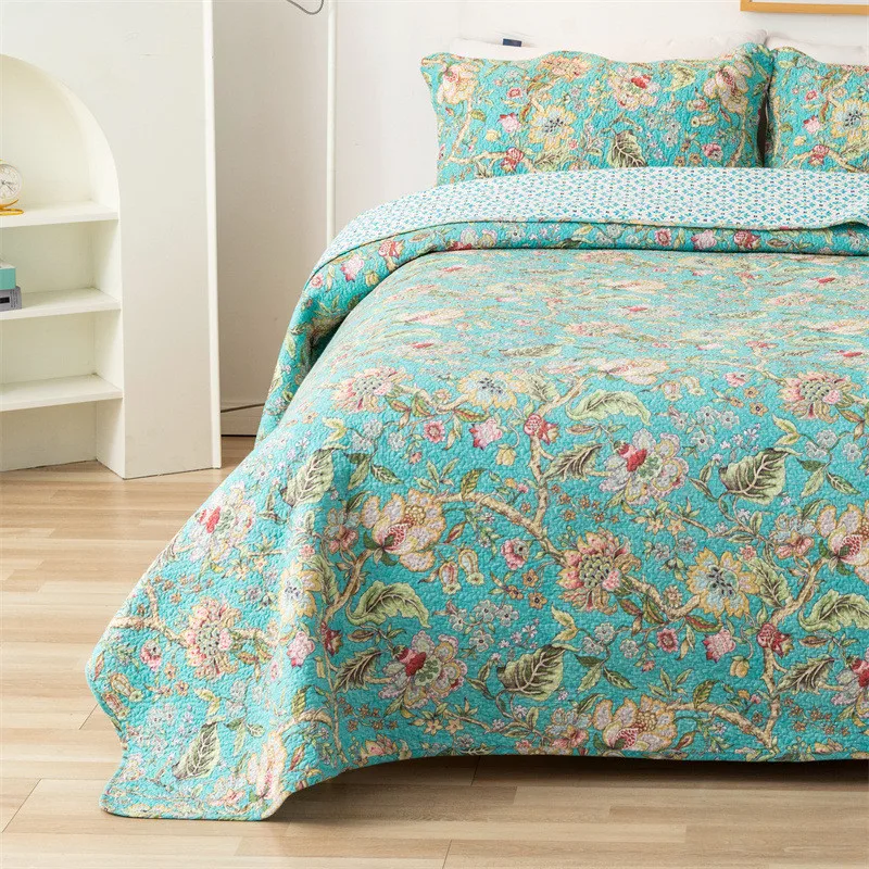 Washable Cotton Quilted Bedspread Set Floral Linen Blanket Soft Cubrecam Bed Cover Colcha Summer Quilt Comforter Sheet 3Pieces