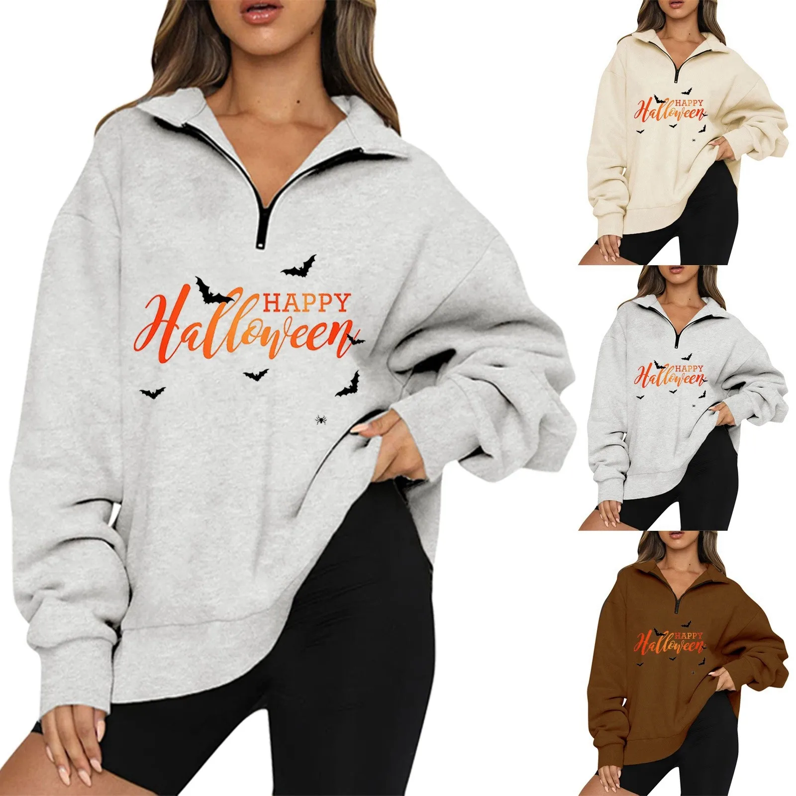 

Fuzzy Hoodies for Women Ms. Leisure Fashion Temperament Halloween Loose Half Zipper Long Sleeve Cap Fleece Super Soft Tees Women