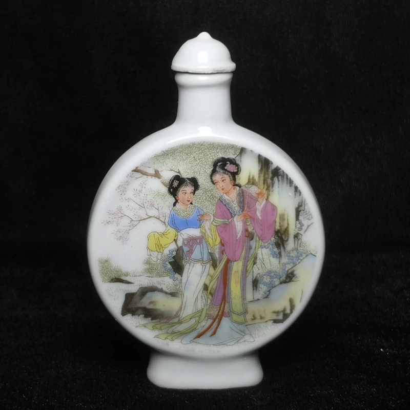 

Chinese Famille rose Porcelain Painting Woman Belle Snuff Bottle Old Decoration Gift Collection Size 3.8 inch