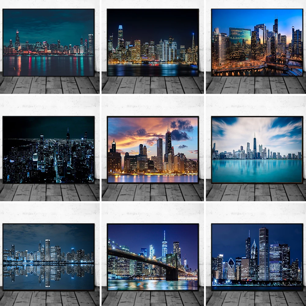 

Famous Urban Landscape New York Travel City Night View Canvas Painting Poster Prints Bedroom Wall Art Pictures Modern Home Decor