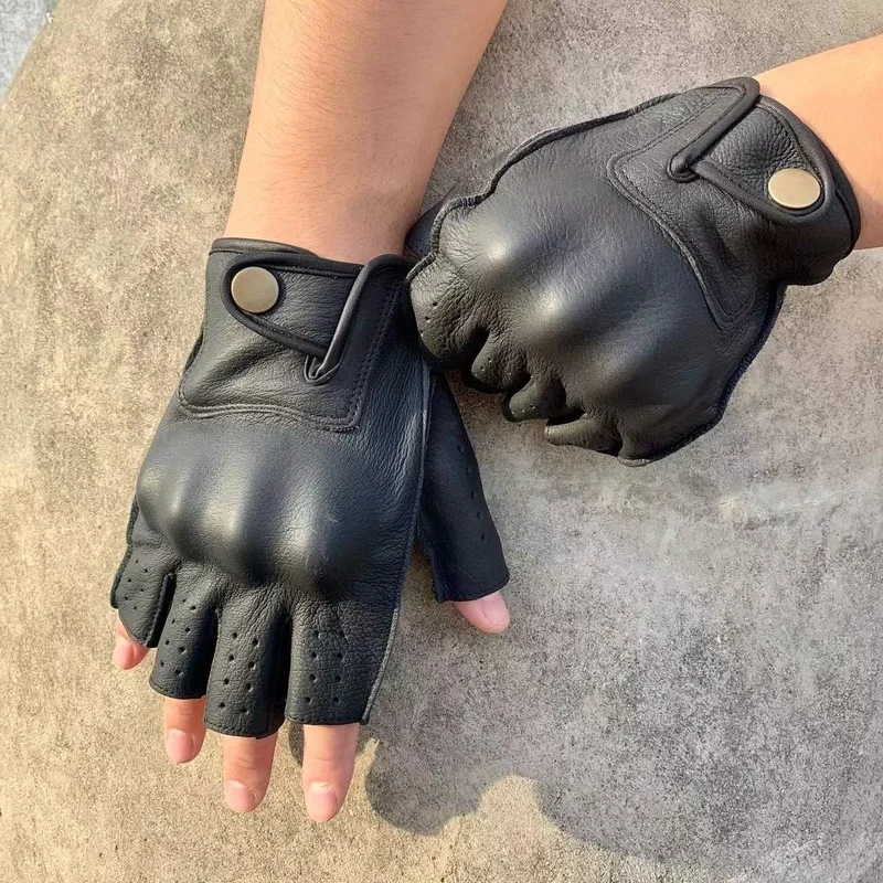 

Leather motorcycle motorcycle half finger gloves leather breathable joint protection anti-fall outdoor riding retro gloves