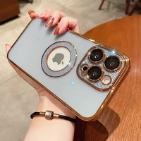 cd pattern glitter diamond ring lens silicone case for iphone 13 pro max 12 plating tpu color transparent camera phone cover