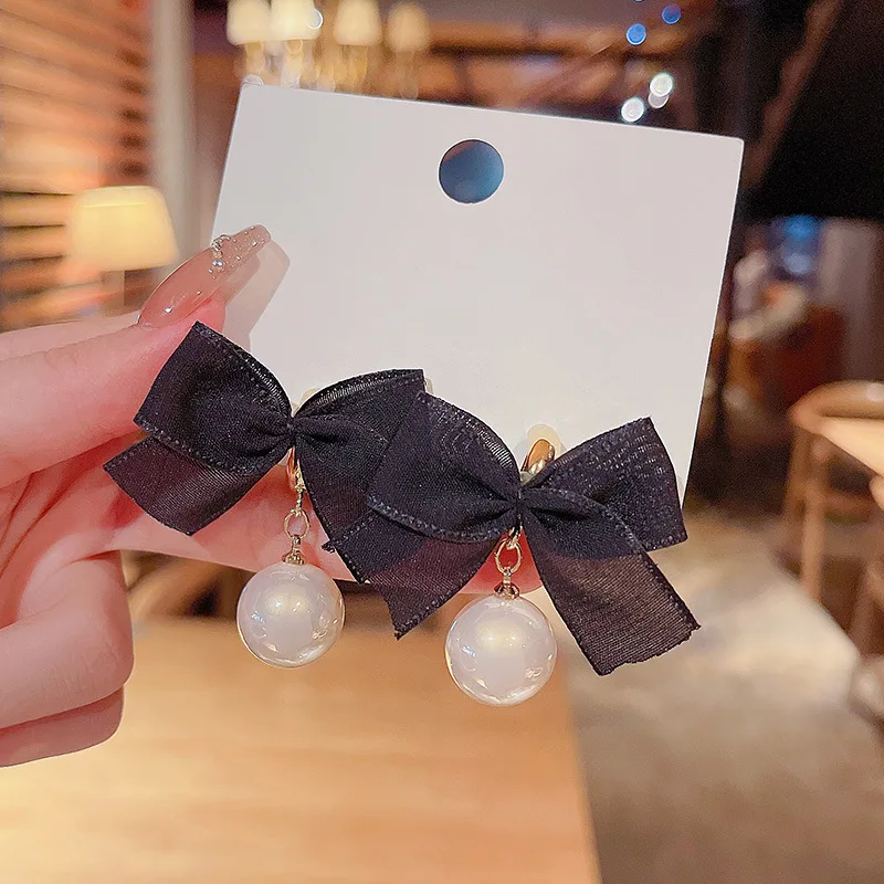 

2021 Trend New S925 Silvers Lace Bow Pendant Earrings Female Pearl Earrings Fashion Classic Jewellery for Women Korean