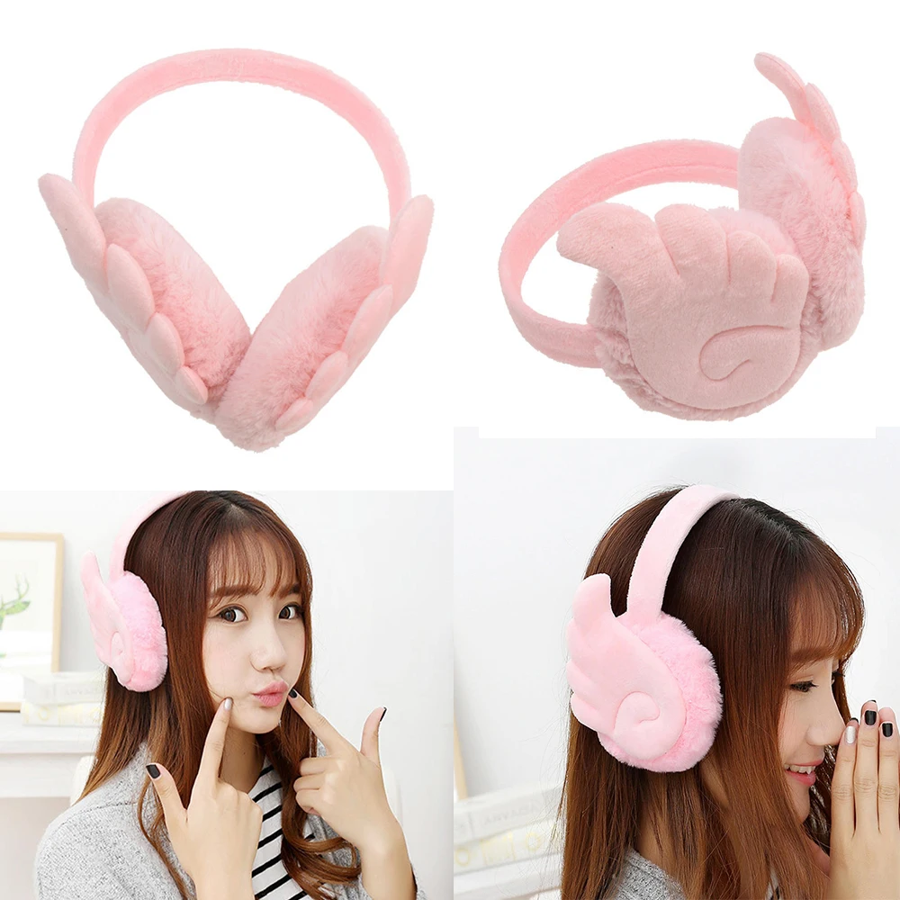 

Cartoon Wings Plush Earmuff Women Winter Warm Ear Muffs Soft Earflaps Headband for Girls Outdoor Ear Warmer Pink Ear Cover New