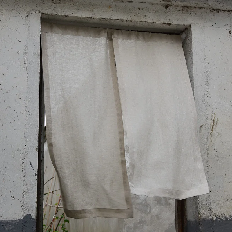 

Занавески из 100% чистого льна на дверь, шторы с карманами на удилище ручной работы из натурального льна, полупрозрачные занавески для раздви...