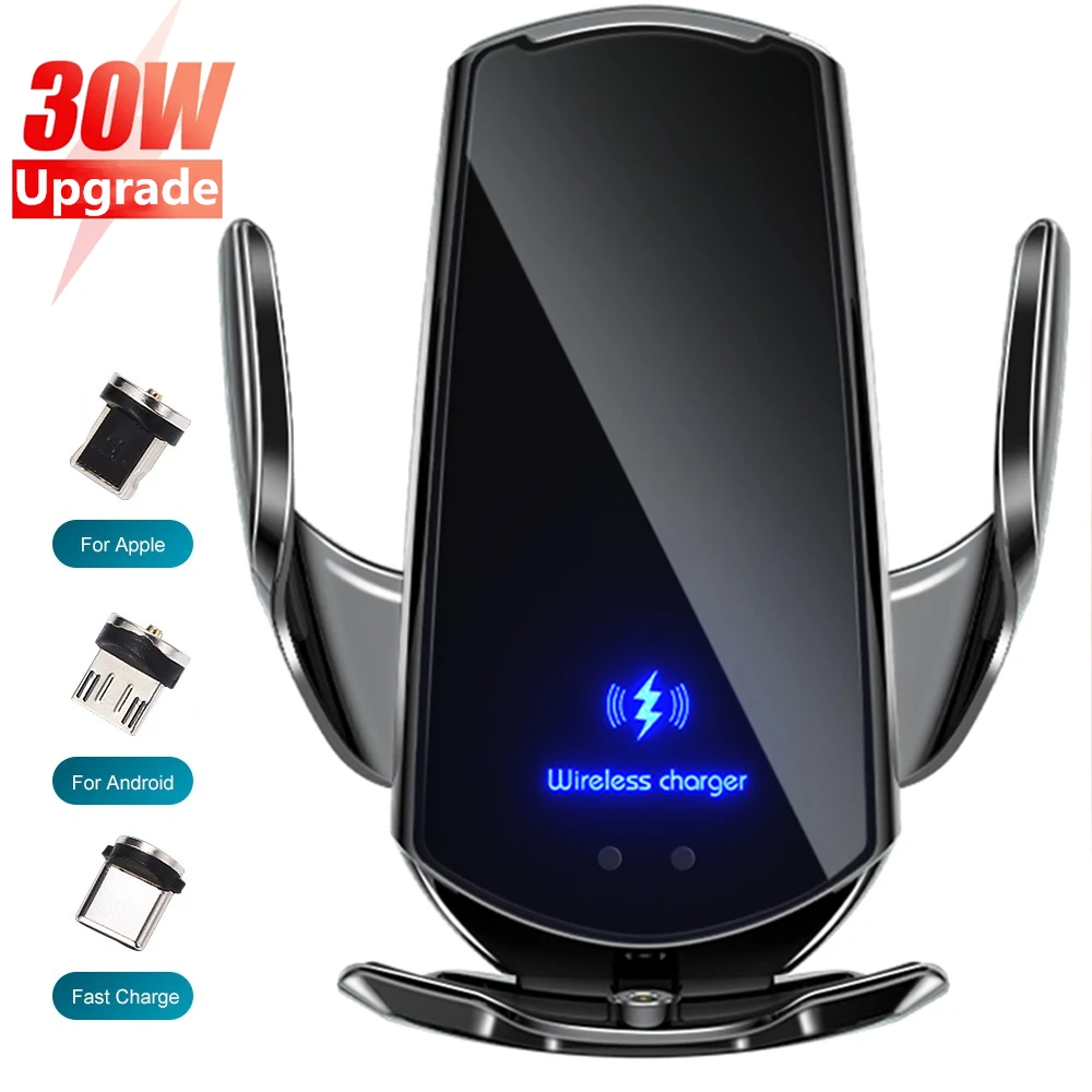 

Automatic 30W Qi Car Wireless Charger for IPhone 13 12 11 XR X 8 Samsung S22 S21 Magnetic USB Infrared Sensor Phone Holder Mount