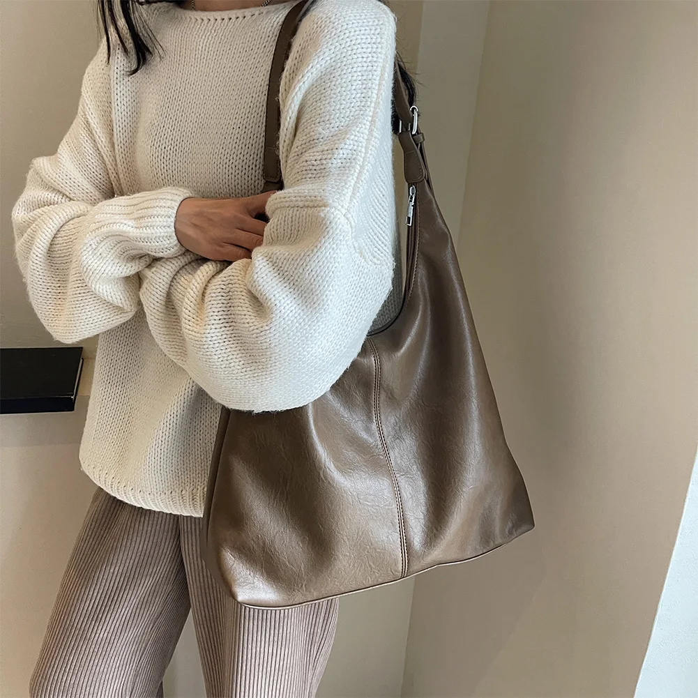 Женская большая сумка на молнии с напуском сумка-хобо из искусственной кожи