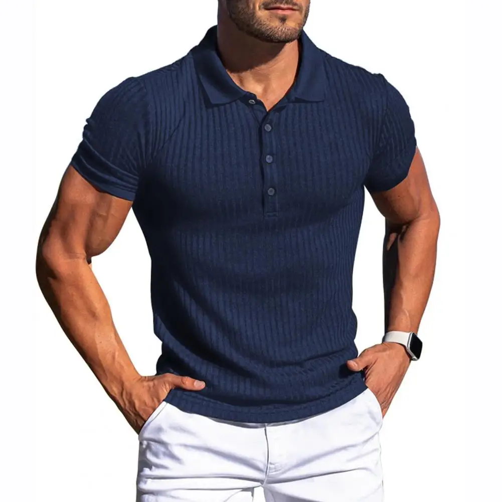 

Men Sport Shirt Mid Length Men Shirt Pullover Strip Texture Quick Drying Summer Shirt Men Garment