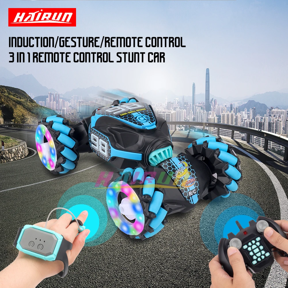 

2.4GHz 4WD RC Car Radio Gesture Induction Music Light Stunt Twist Remote Control Car Road Drift Vehicle RC Gifts for Christmas
