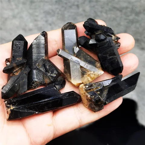 Бесплатная доставка редких природных красивых черных кварцевых кристаллов кластеров, скрытые образцы поверхности, яркие натуральные кристаллы кластеров