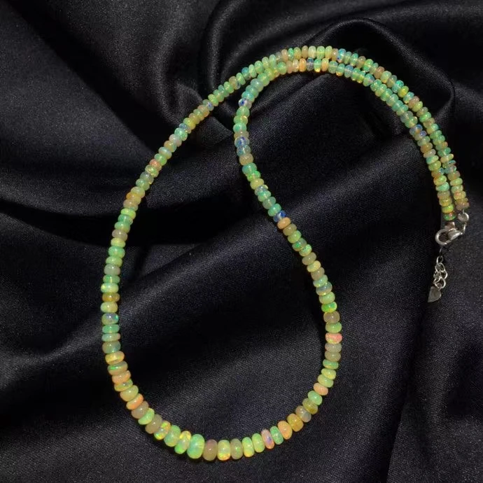 Natural Colorful Opal Clear Round Beads Necklace Women Man Reiki 3.2-4.8mm Colorful Opal Pendant Jewelry AAAAAA