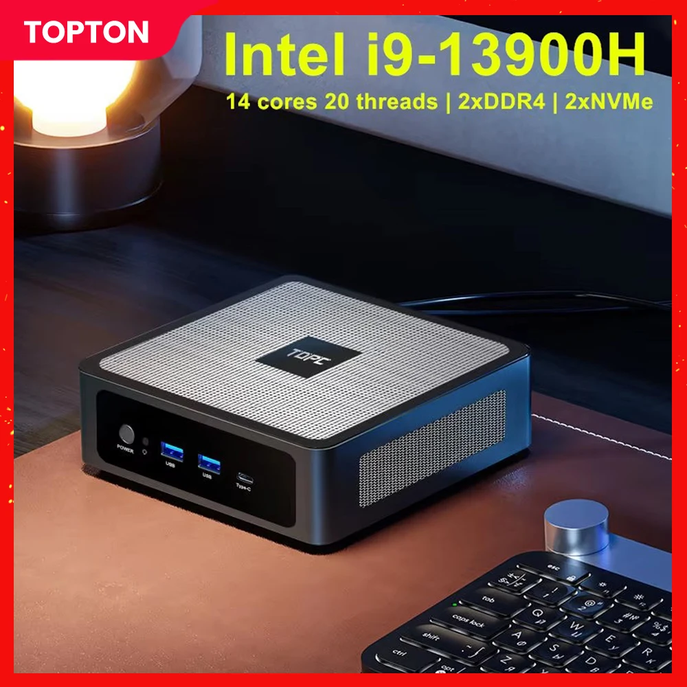 Topton D14 Мини-ПК Геймер Intel i9 13900H i7 13700H i5 13500H 2xLAN 2xDDR4 2xNVMe Windows 11 Настольный