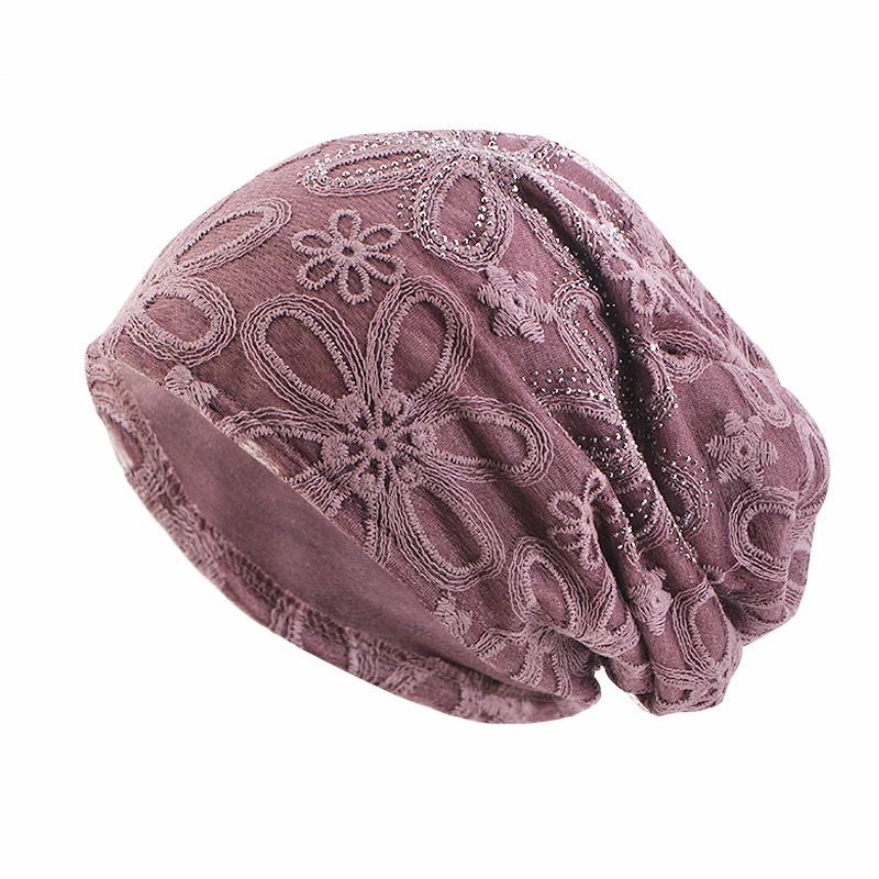 Женский эластичный тюрбан с цветочным кружевом мусульманский хиджаб со стразами