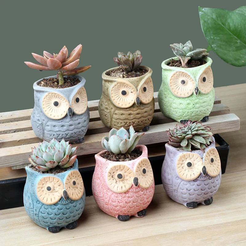 

Creative Personality Owl Ceramic Succulent Pot Home Office Desktop Decoration Bonsai Planter Mini Animal Flower Pot Ornament