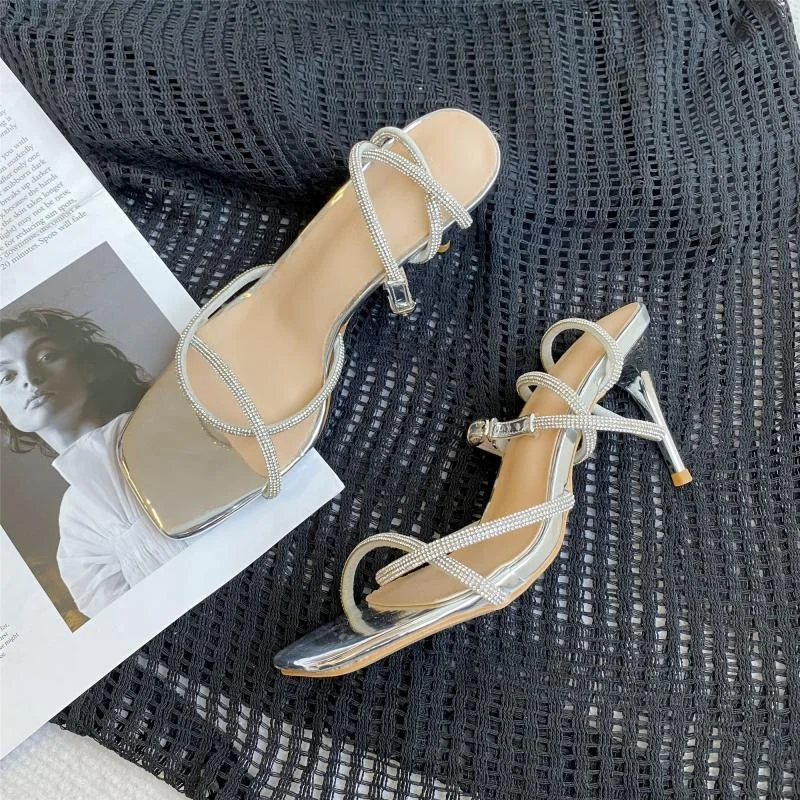 

2022 Fashion Brand Sandals Women High HeelsAnkle Strap Gladiaror Sandals Narrow Band Back Strap Sandal Summer Shoe Zapatos Mujer