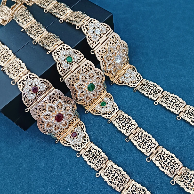 

Moroccan Women's Long Gown Belt Elegant Elegant Ladies Waist Chain Abaya Crystal Flower Chain Belt French Women Jewelry Gift