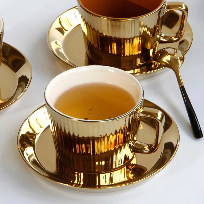 

Electroplated Ceramic Coffee Cup Saucer Set Gold-plated Household Nordic Simple Milk Afternoon Tea
