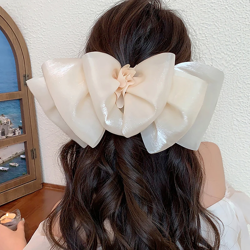 

Streaming Yarn Large Bow Tie Headwear Girls Super Fairy Solid Hairpin Female Spring Clip 2023 New Hair Accessories Fashion